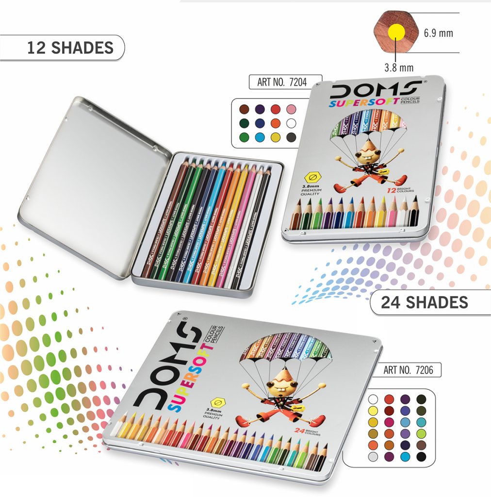 7206 - DOMS 24 COLOUR PENCILS IN FLAT TIN CASE - Naman Limited
