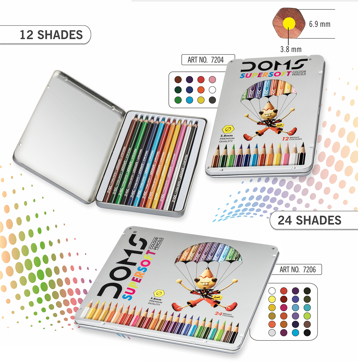 12 & 24 COLOUR PENCILS FLAT TIN